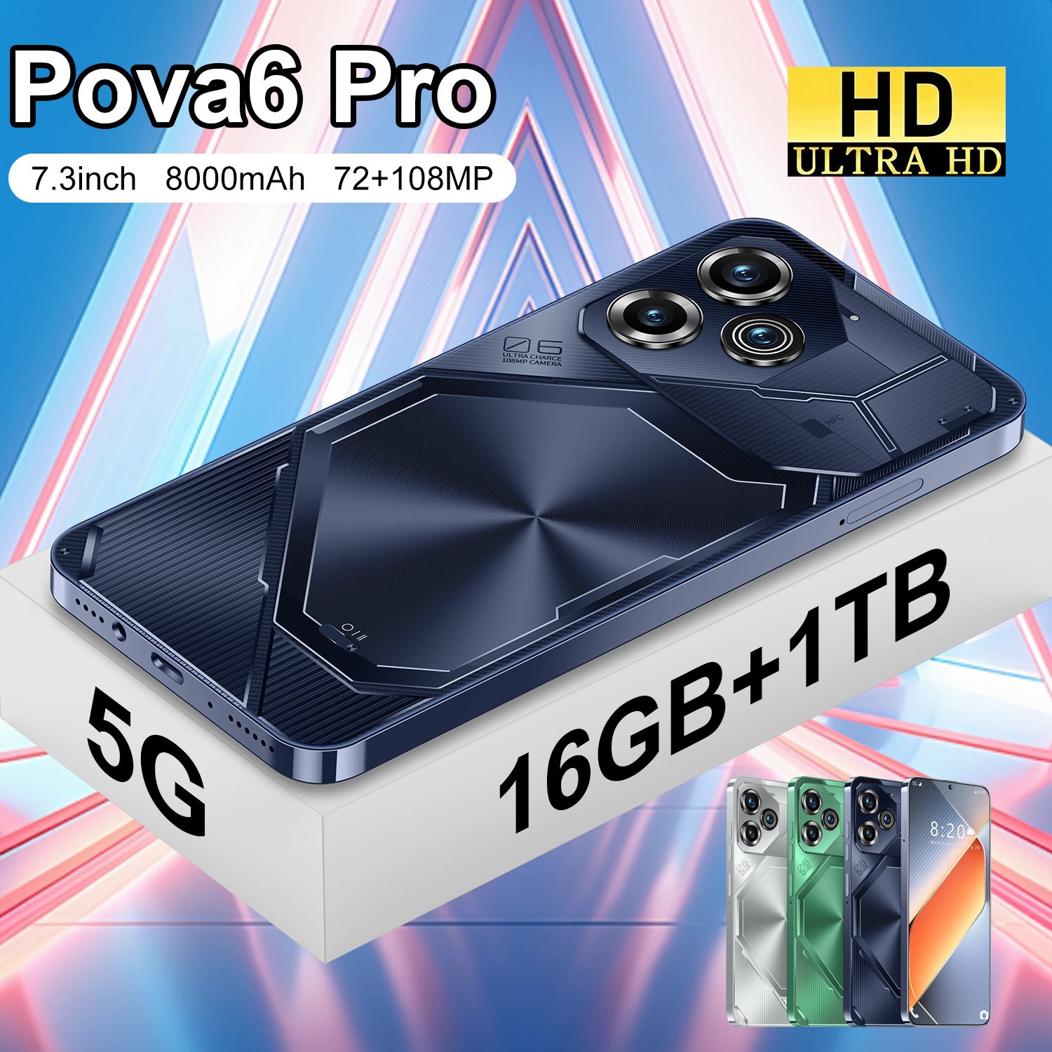 2024 Original Tecono Pova6 pro Android 7.3 Inch Gaming Phone Styles Support 5G Smartphone mobile